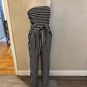 Heart Hip Strapless Striped Black and White Jumpsuit Sz M